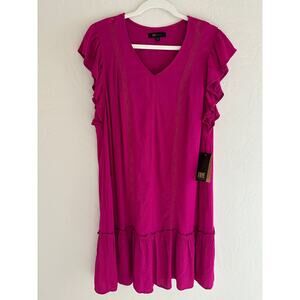 FRYE | Women's V-Neck Ruffle Sleeves Eyelet Drop Waist Dress Pink NEW Medium